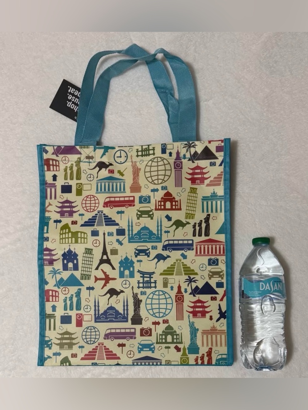 $35 for 40 of Blue-Trim Travel Icons Tote Bag